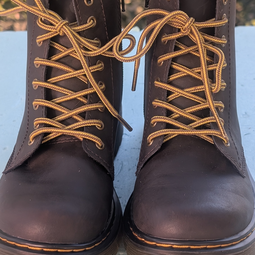 Dr. Martens Kids Brown Boots with Gold Laces